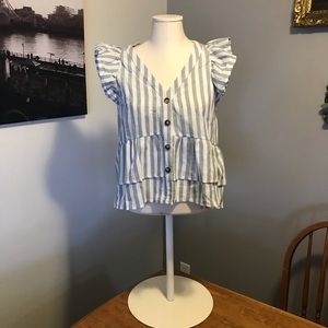 Shein Ruffle Stripe Button Top L/XL